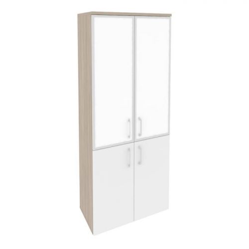 Шкаф высокий со стеклом лакобель white в раме ONIX O.ST-1.2R White