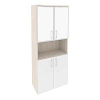 Шкаф высокий со стеклом лакобель white в раме ОНИКС O.ST-1.4R White
