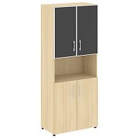 Шкаф высокий широкий со стеклом в раме LT-ST 1.4R Black YALTA