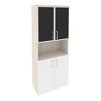 Шкаф высокий со стеклом лакобель black в раме ОНИКС O.ST-1.4R Black