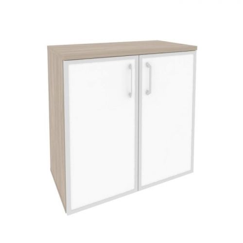 Шкаф низкий со стеклом лакобель white в раме ONIX O.ST-3.2R White