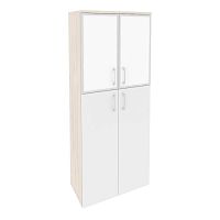 Шкаф высокий со стеклом лакобель white в раме ОНИКС O.ST-1.7R White