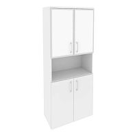 Шкаф высокий со стеклом лакобель white в раме ОНИКС O.ST-1.4R White
