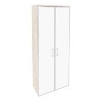 Шкаф высокий со стеклом лакобель white в раме ONIX O.ST-1.10R White