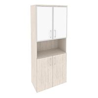 Шкаф высокий со стеклом лакобель white в раме ОНИКС O.ST-1.4R White