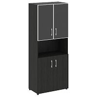 Шкаф высокий широкий со стеклом в раме LT-ST 1.4R Black ЯЛТА / YALTA