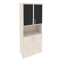 Шкаф высокий со стеклом лакобель black в раме ОНИКС O.ST-1.4R Black