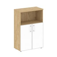 Шкаф средний комбинированный со стеклом лакобель в раме SK.ST-1.10R black / white SHIFT